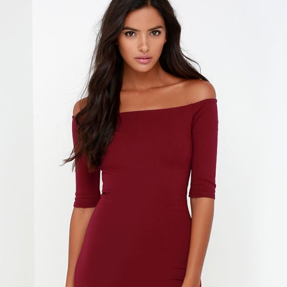 Lulu’s Chic Wine Off The Shoulder Dress - Picture 1 of 6